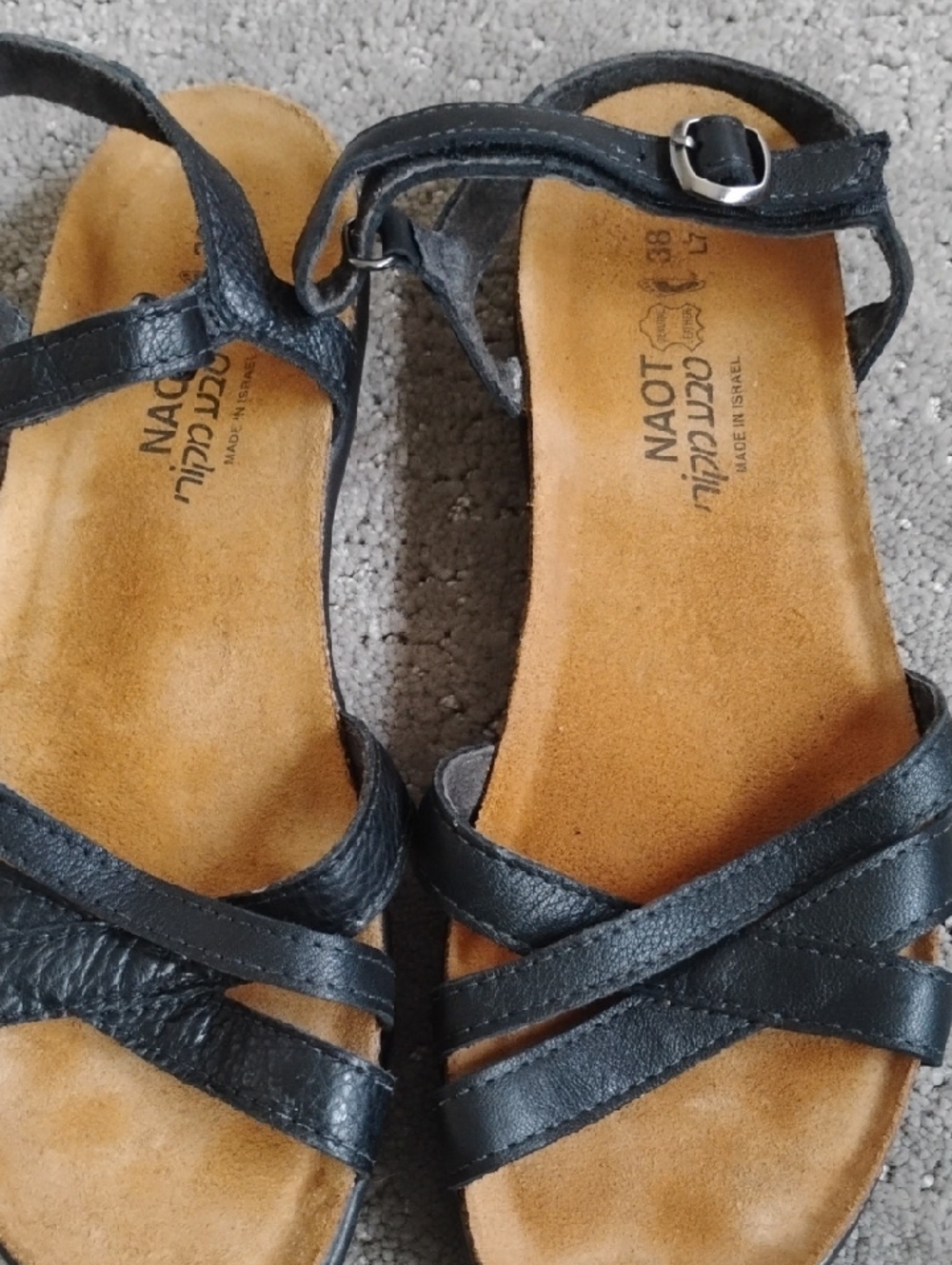 Naot Black Leather Cross-Strap  Size 7 Women's Sandals